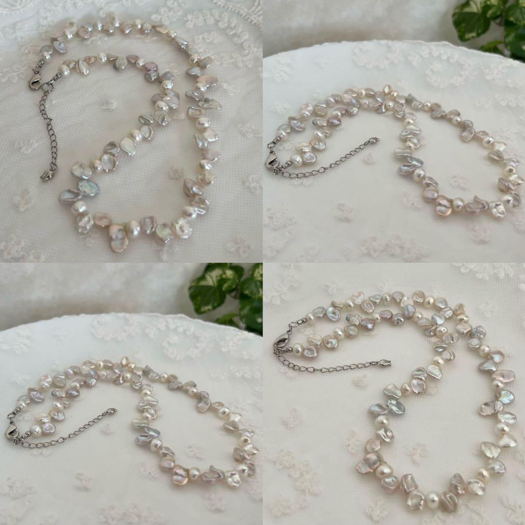 花びらケシパールネックレス　スティックバロックパールネックレス　一連　淡水本真珠