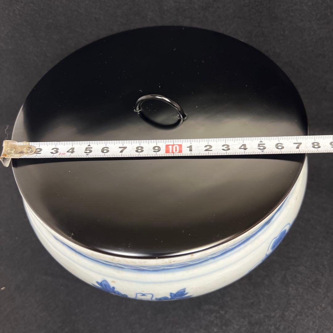 中国清時代青花雲宝文水指木箱付高さ約20.5㎝(蓋込)東な7-1011☆2F