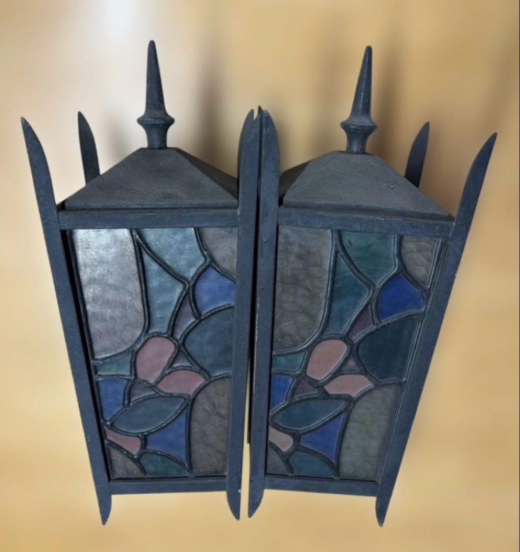 ステンドグラス ランタン 壁掛け照明 照明 ライト ヴィンテージ ジャンク品