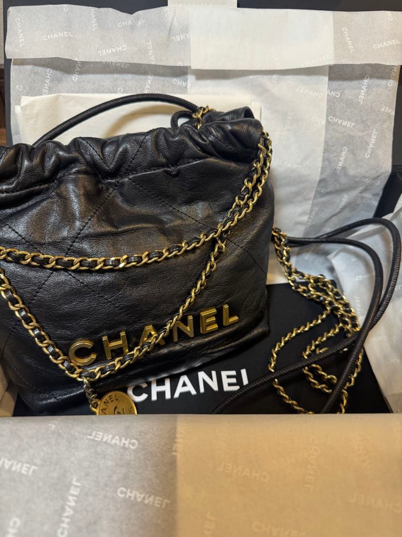 【レシート有 美品】CHANEL 22 ミニ ブラック ゴールド金具