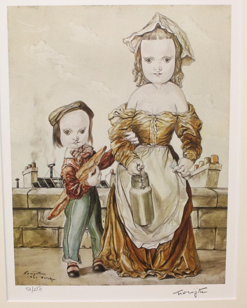 藤田嗣治 エスタンプリトグラフ「パンを持つ少女」販売証明書付き 250部限定