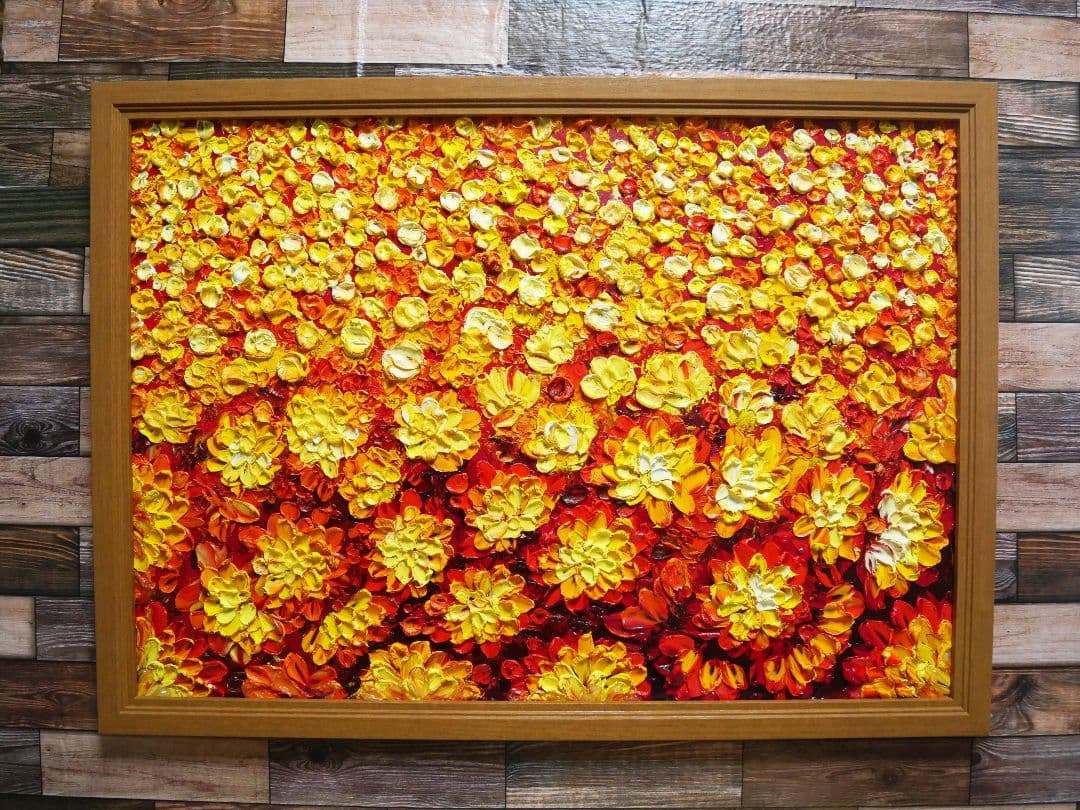 油絵 油彩 絵 絵画 マリーゴールド畑【A2】