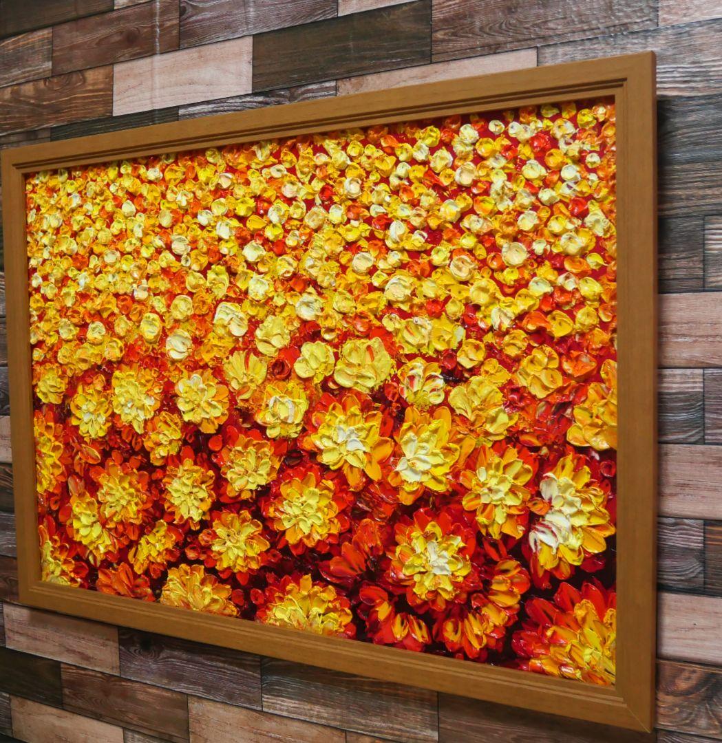 油絵 油彩 絵 絵画 マリーゴールド畑【A2】