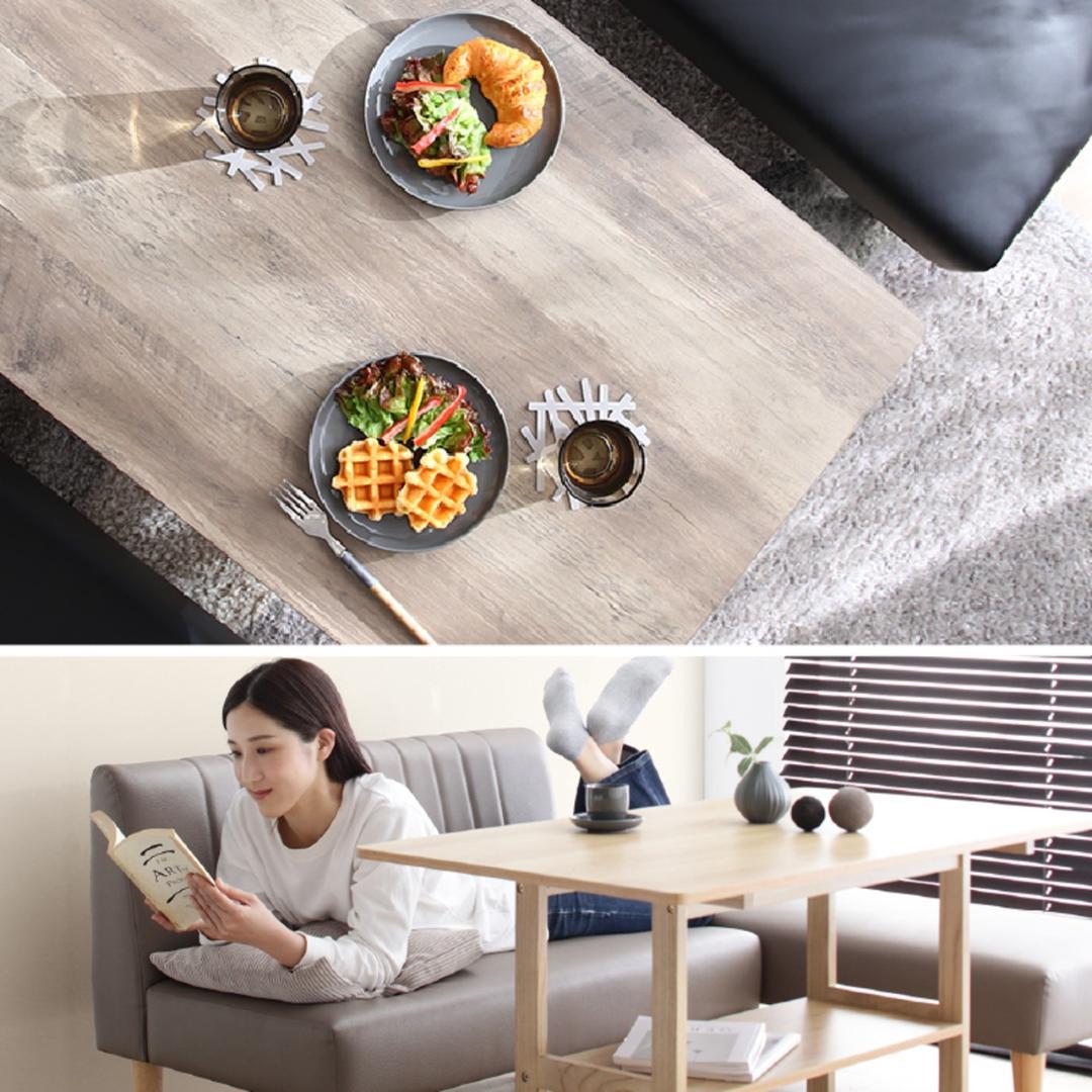 ①天然木調 コンパクトソファダイニングセット 3点セット テーブル+ソファ2点