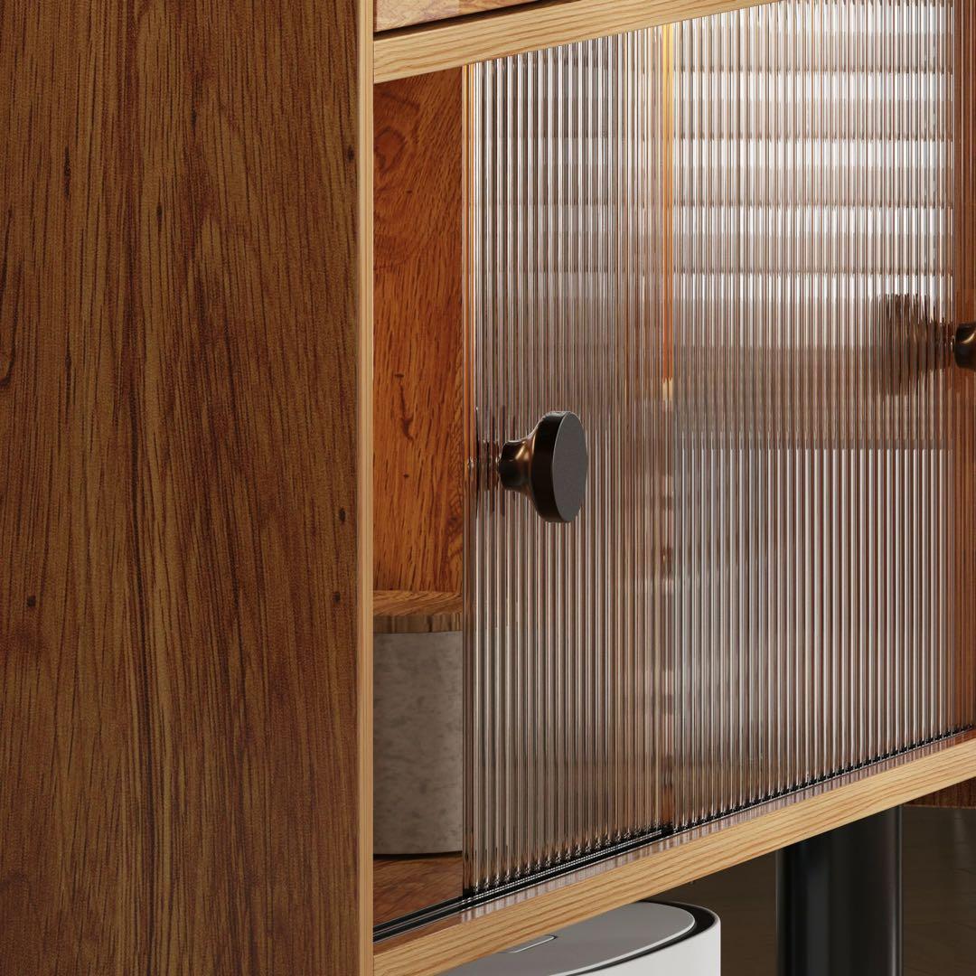 LEDライト付き 北欧風 おしゃれキャビネット サイドボード