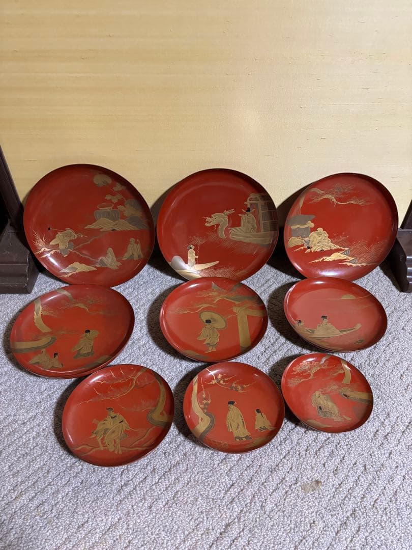 明治時代 金蒔絵 朱塗 祝議用 大盃 金彩絵図 漆器 骨董品 蔵出し 時代物