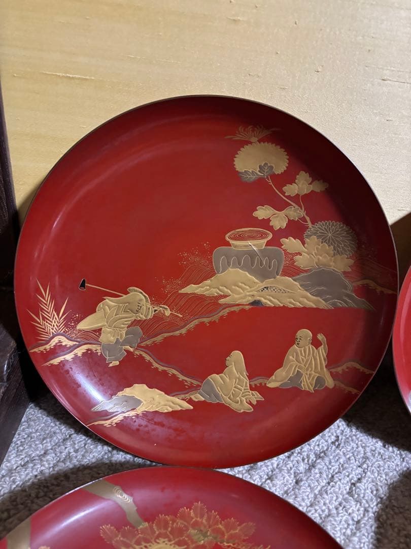 明治時代 金蒔絵 朱塗 祝議用 大盃 金彩絵図 漆器 骨董品 蔵出し 時代物