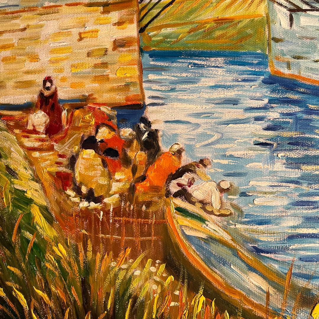 ★秀作★ 手書き油絵 ゴッホ アルルの跳ね橋 肉筆絵画 額付き 油彩画