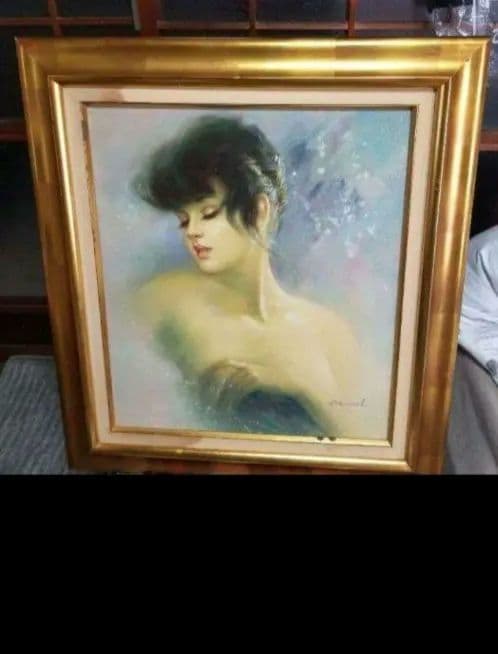 油彩画 油絵 真作 盧桄 油彩 婦人油絵です