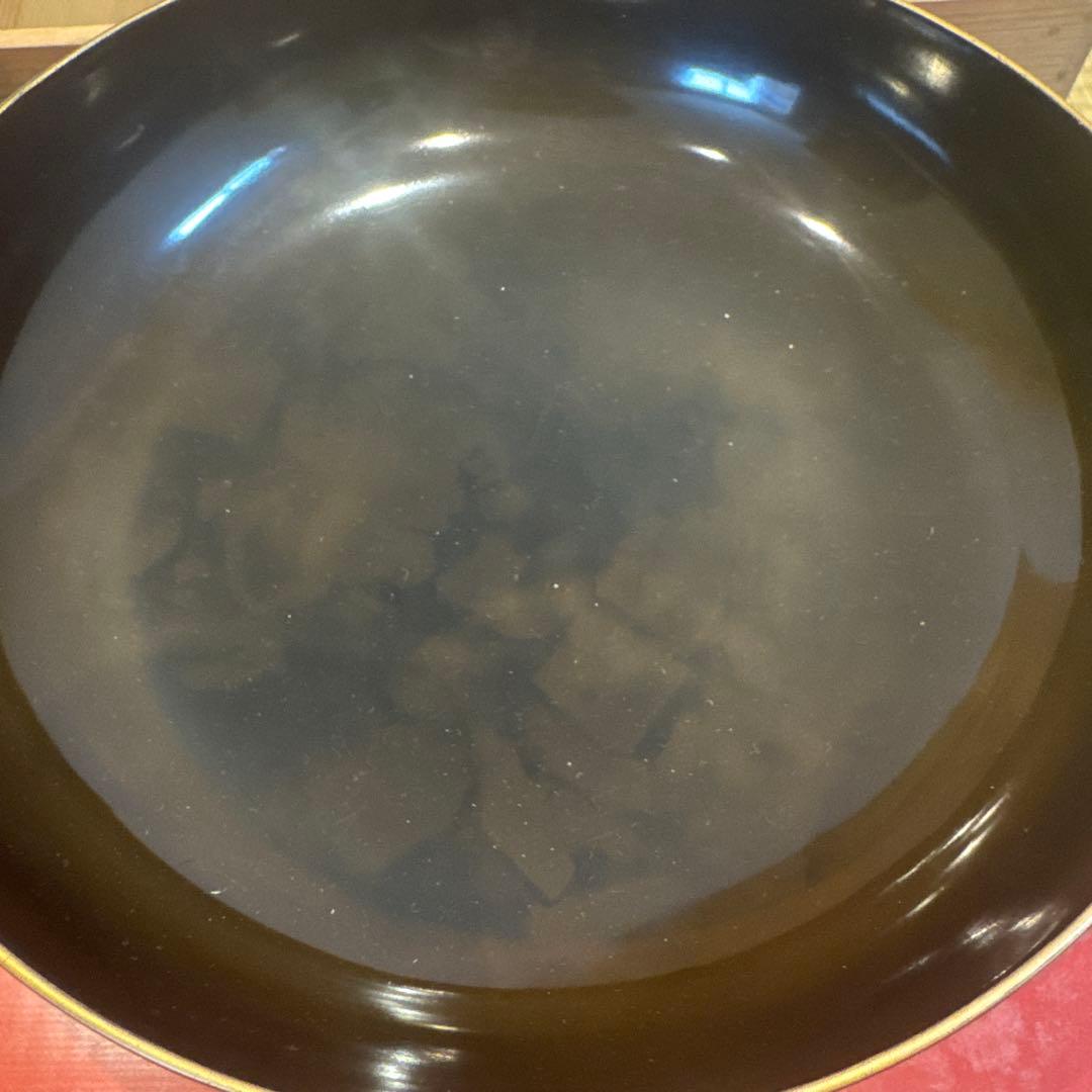 輪島塗 草花沈金 溜塗 栗色 大平 一対 明治時代後期 喰籠 木製漆器 吴山銘