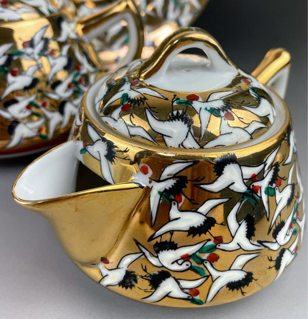 【希少】九谷焼 1000クレーン 鶴 シュガーボウル クリーマー 皿 プレート