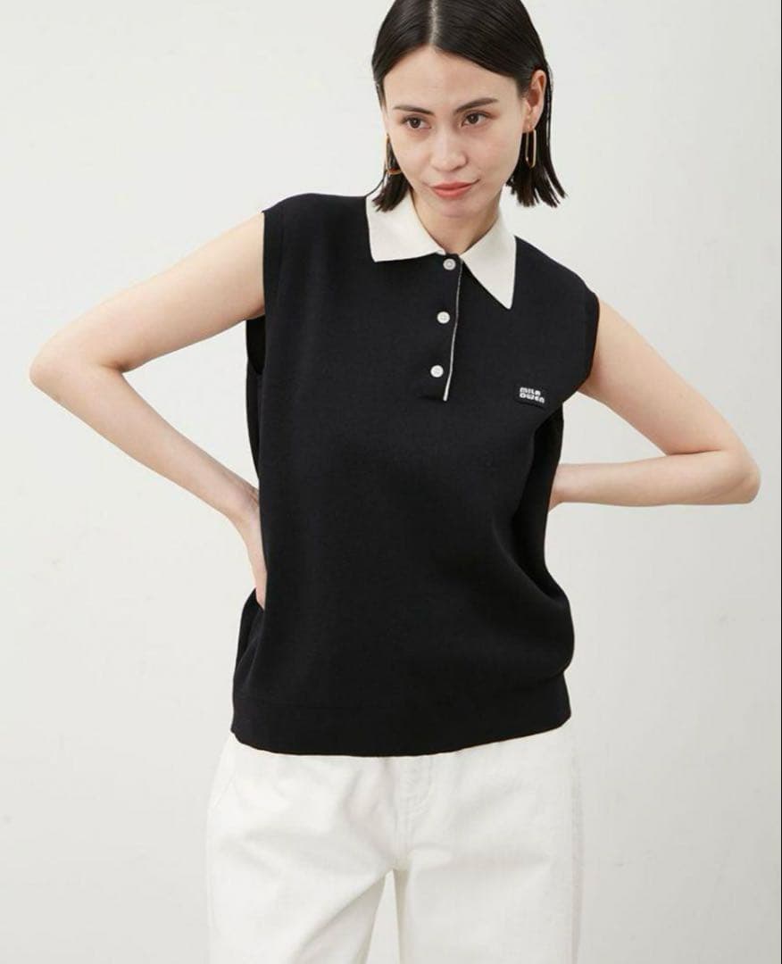 ミラオーウェン　スリーブレスドライタッチポロニット