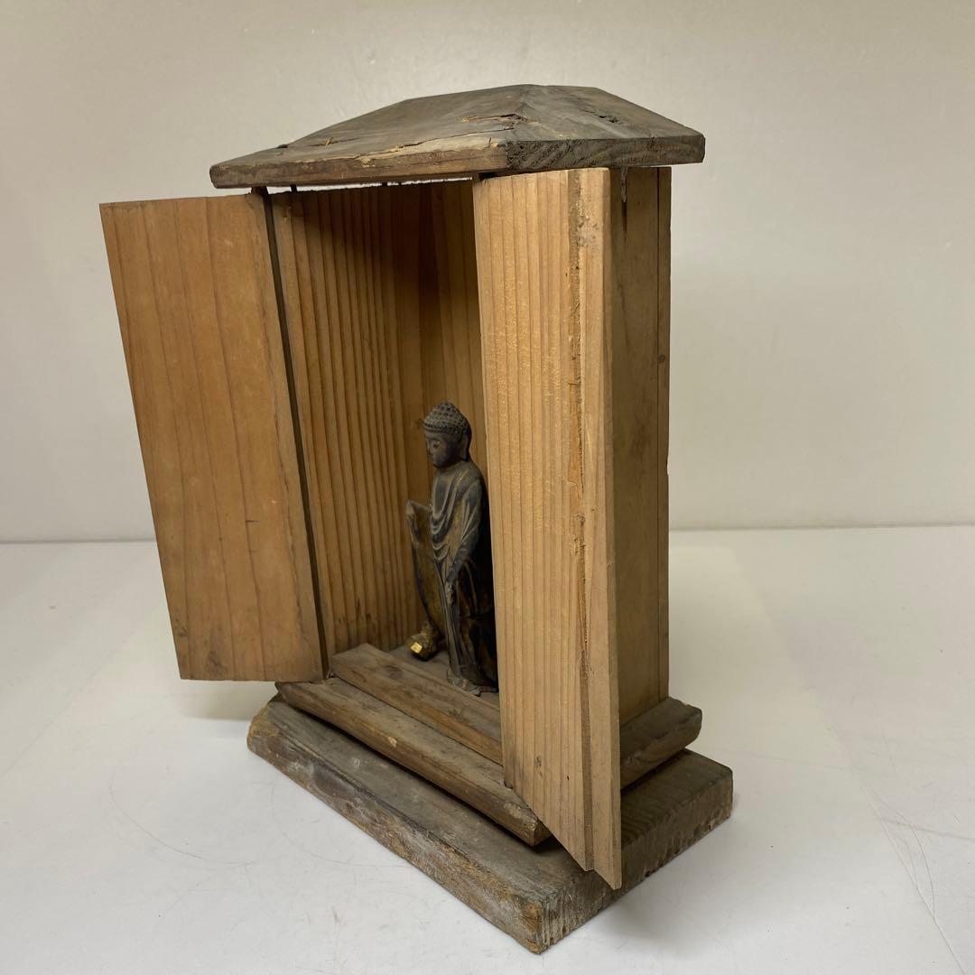 江戸初期　木彫　阿弥陀仏　厨子入　東さ7-1124②