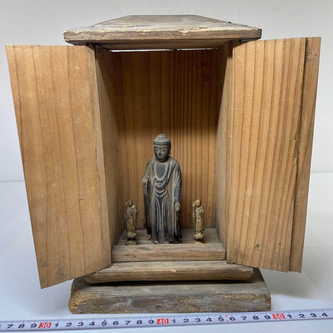 江戸初期　木彫　阿弥陀仏　厨子入　東さ7-1124②