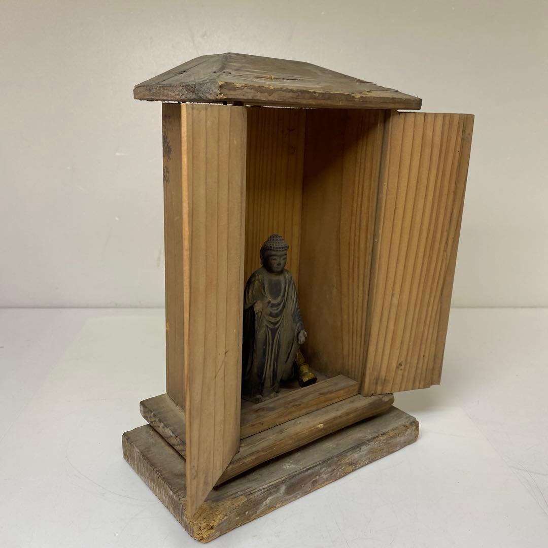 江戸初期　木彫　阿弥陀仏　厨子入　東さ7-1124②