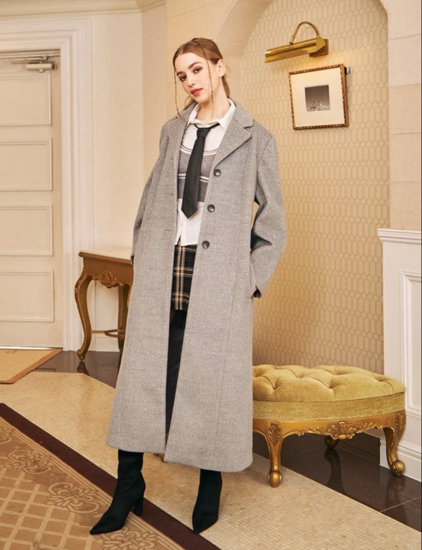 darich ベーシックテーラードロングコート　GRY FREEサイズ