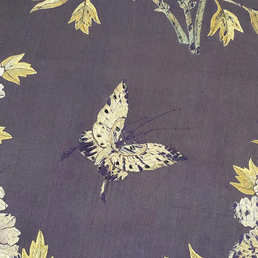【繍】　★ 衝立 花蝶図繍片 ★　時代物　蝶々 花卉 刺繍文様　明清織繍