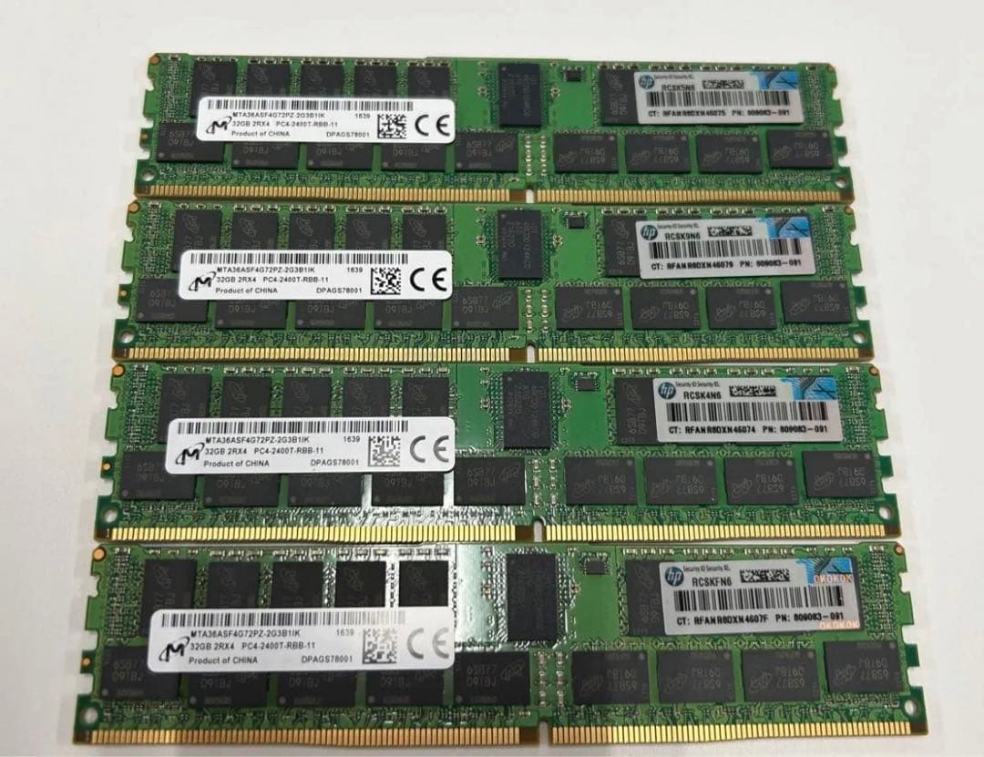 Micron 32GB DDR4 2400 メモリー 4枚セット(計128GB)