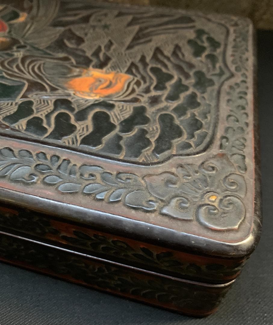 中国 骨董 硯 文鎮 箱 彫刻 書道 古 道具 文箱 漆 筆入 時代 美術