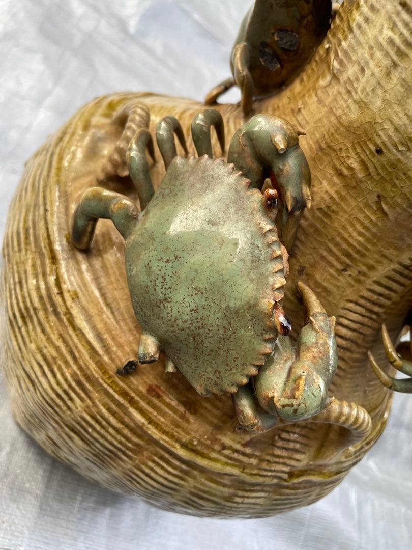 【現状品】蟹装飾 陶器花瓶 壺