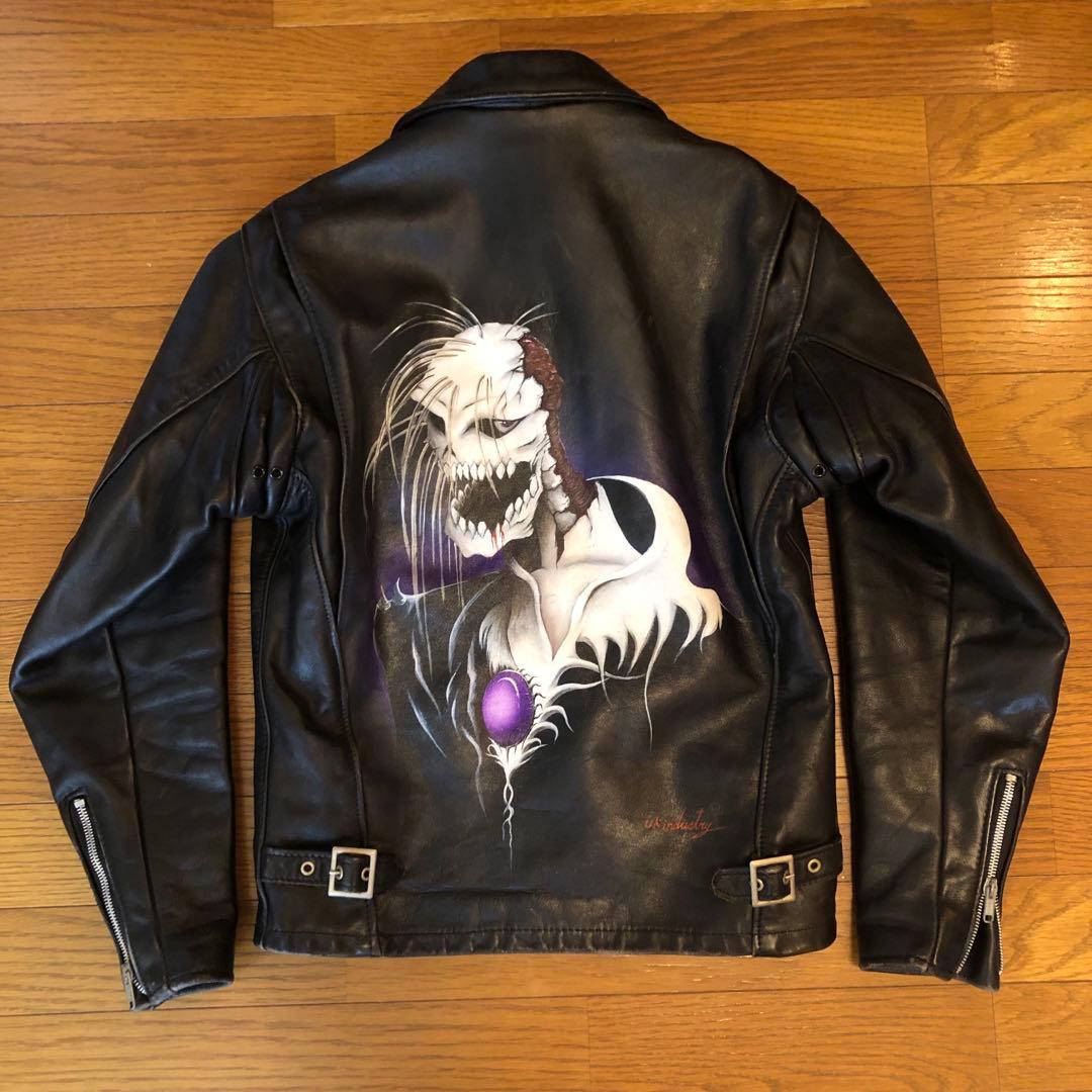 Schott ショットUSAゴーストスカルバックハンドペイントシングルライダース