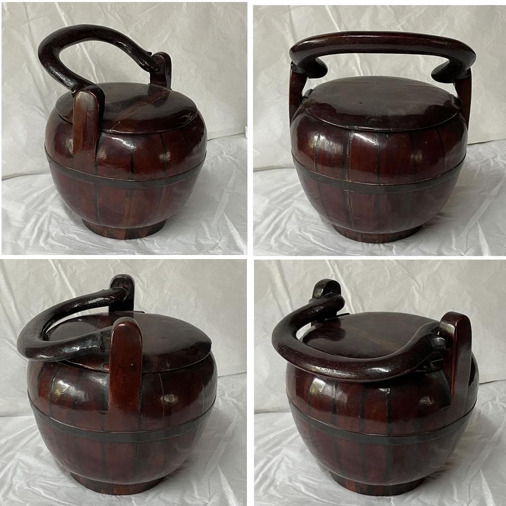 p042 唐物 寄木 手付籠 蓋物 菓子器 籠 手付篭 茶道具