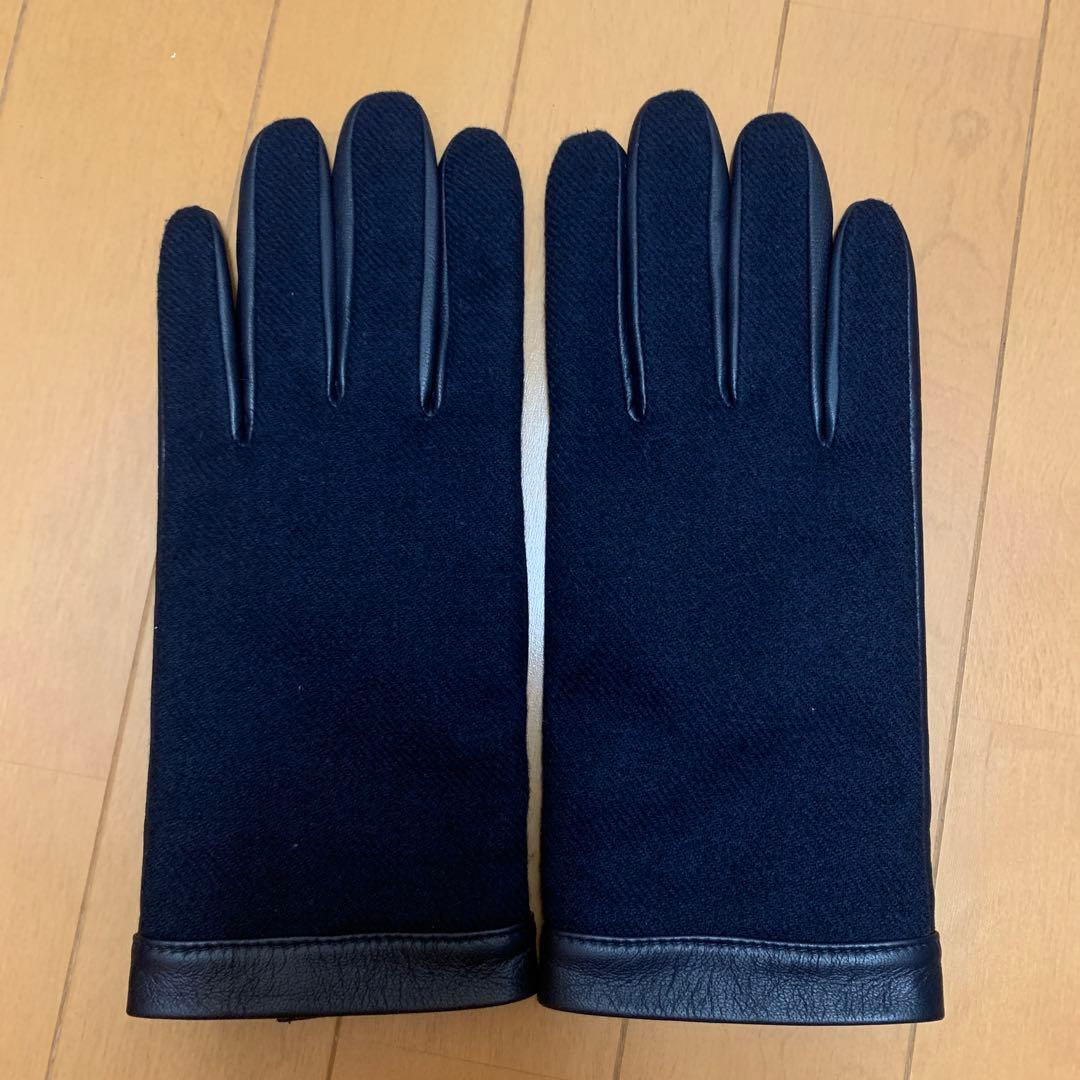 【新品未使用】BOSS レザーウール手袋 黒