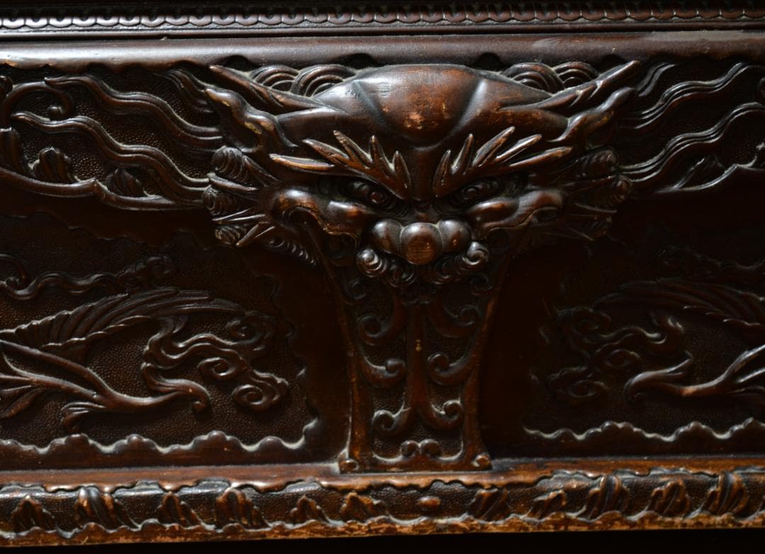 18-19世紀　希少　唐木　龍鳳凰彫刻　中国　長椅子　高級家具　アンティーク