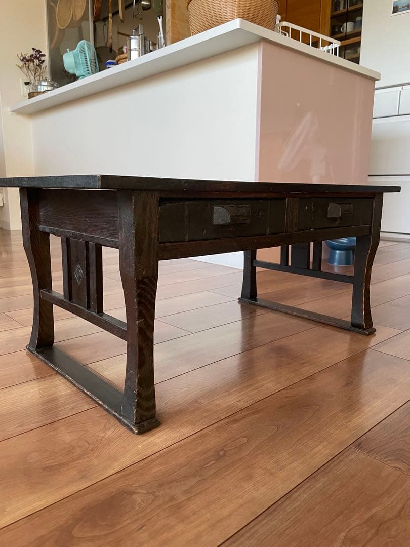 【昭和初期】和風文机 2つ引き出し付き ダークブラウン