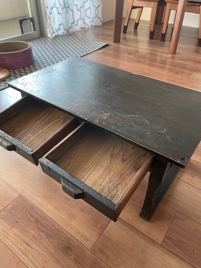 【昭和初期】和風文机 2つ引き出し付き ダークブラウン