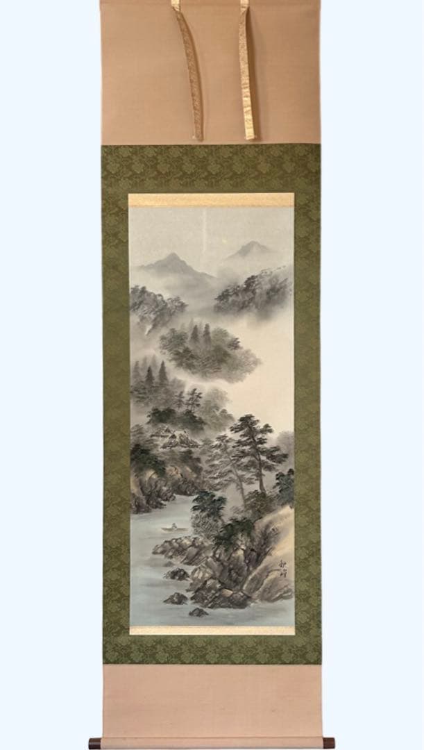 「渓山流水」　松本秋峰 掛け軸 掛軸 共箱あり 山水図　二重箱　100