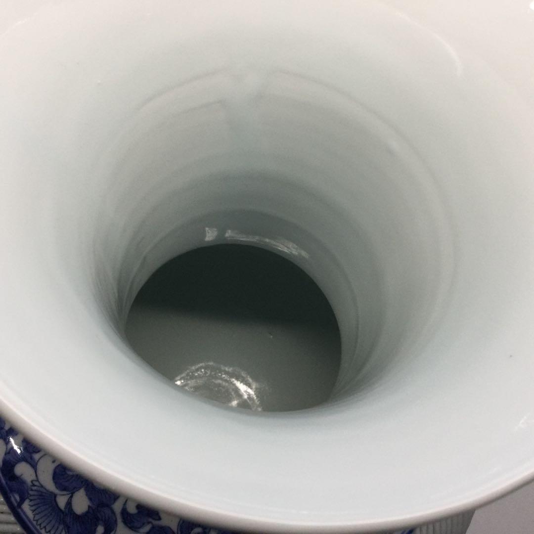 ☆値下げ！有田焼　網目　花瓶　壺　青　白　陶器　豪華！昭和レトロ