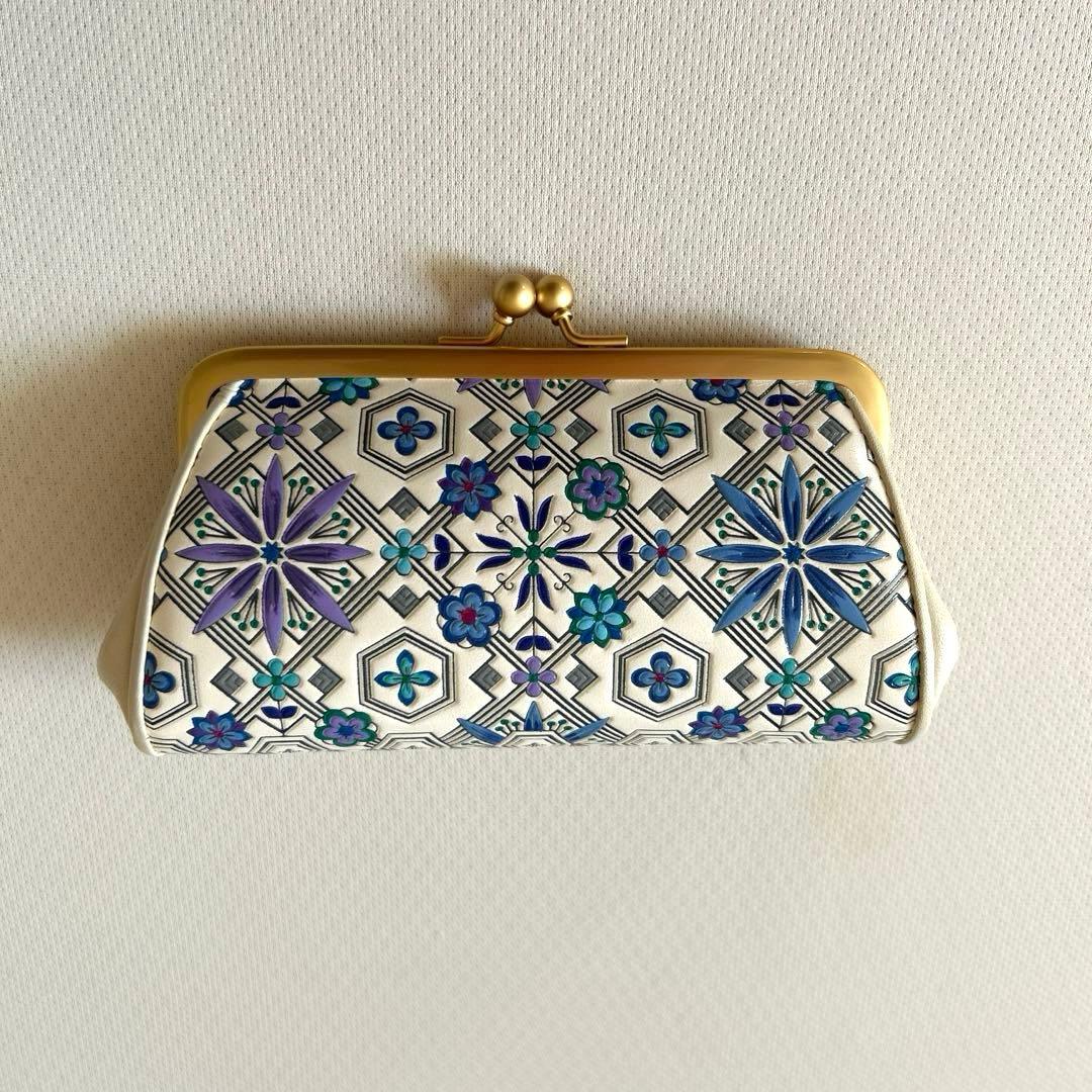 浅草文庫 親子がま口 花菱 ブルー 小銭入れ ケース 財布 文庫革