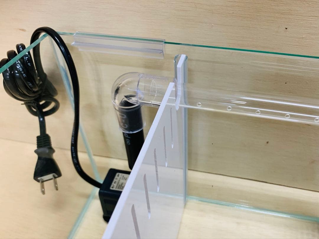 ラスト1台　オールガラス特注600×200×200　2室水槽　パンチング仕切り板