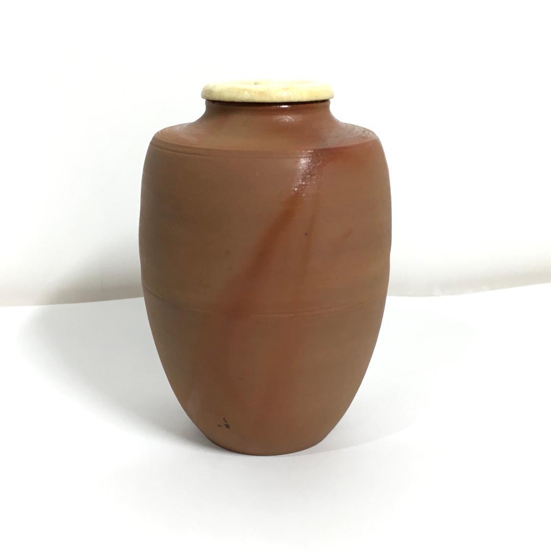 木村陶峰 肩衝茶入 火襷が見事な作品 美しく可愛い苺裂仕覆 無骨な共箱の文字