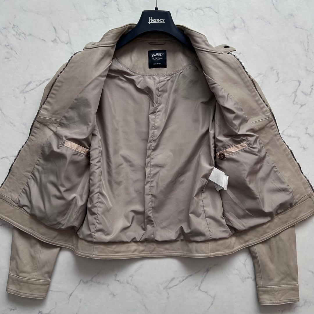EMMETI JURI 羊革 シングルライダース ジャケット ベージュ 50