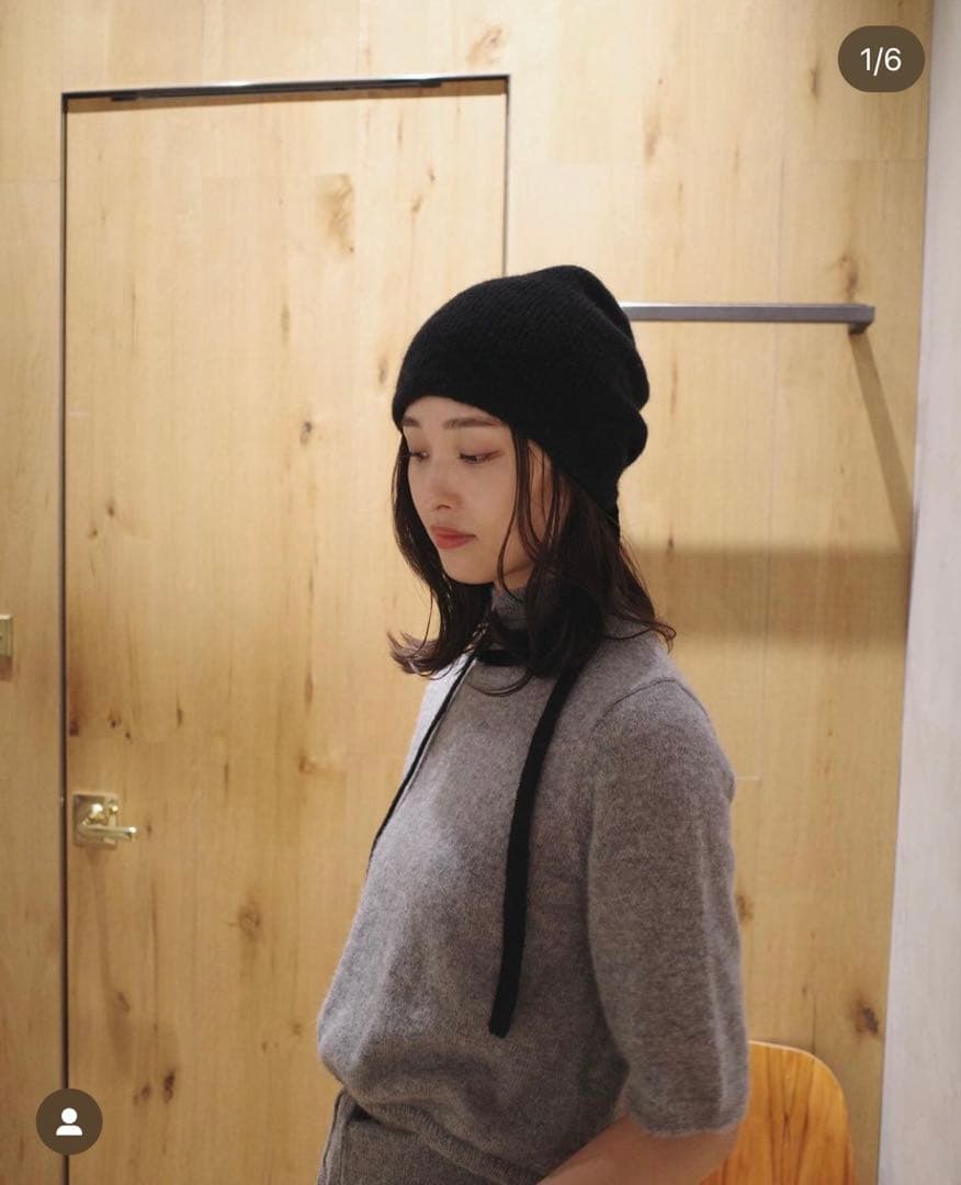 帽子 ROSARYMOON Bucktail Knit Beanie BLACK
