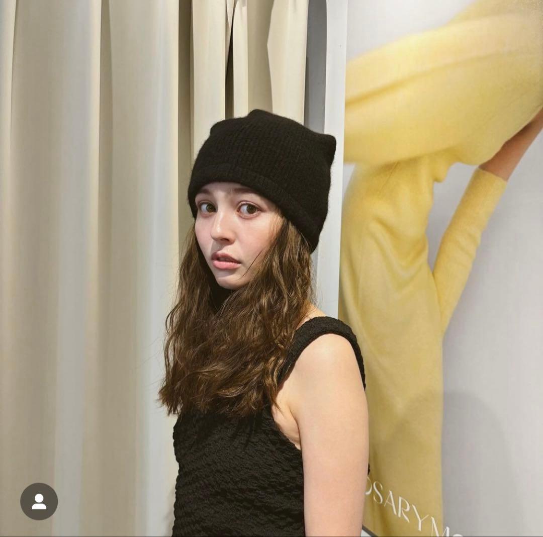 帽子 ROSARYMOON Bucktail Knit Beanie BLACK