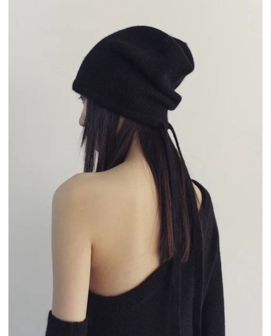 帽子 ROSARYMOON Bucktail Knit Beanie BLACK