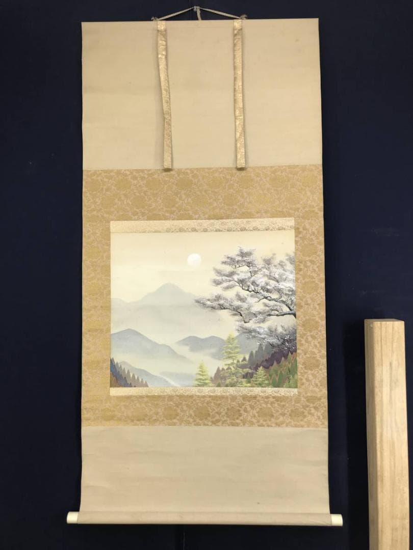 作者不詳/桜花山水図/横物/掛軸/名家伝来/AD-180