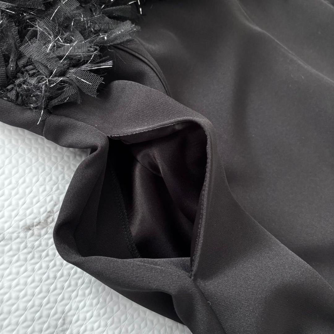 新品　ANDRESD フリンジグリッターノットドレス ブラック　ワンピース