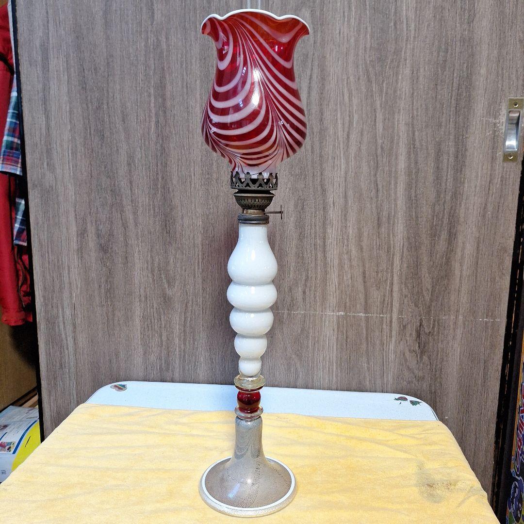 326 アンティークランプ 赤白ストライプ