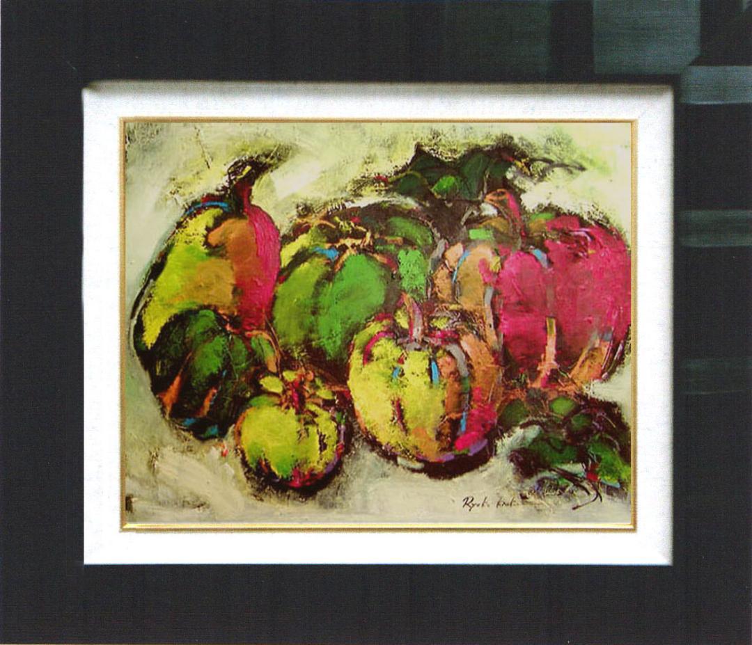 油絵 絵 絵画 インテリア 額付(黒) uF6-061404 静物 かぼちゃ