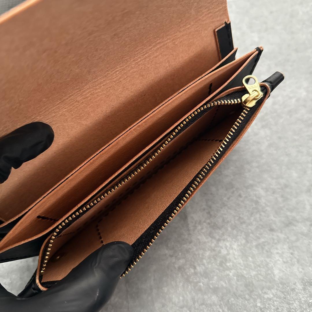 トラッカーウォレット　丘染めブラック　茶芯　3層　真鍮　長財布　ロングウォレット