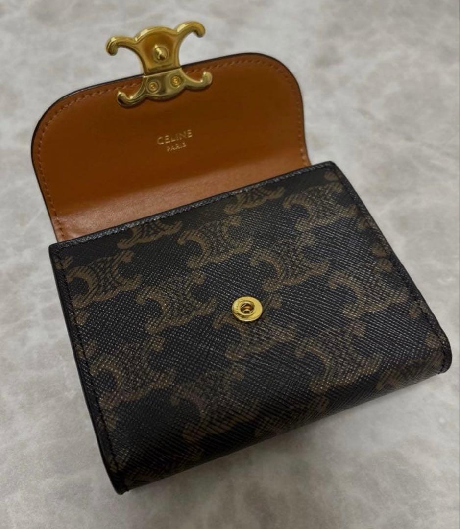 ◇セリーヌ◇レザー/トリオンフ/スモール/三つ折り財布/ブラウン/正規品