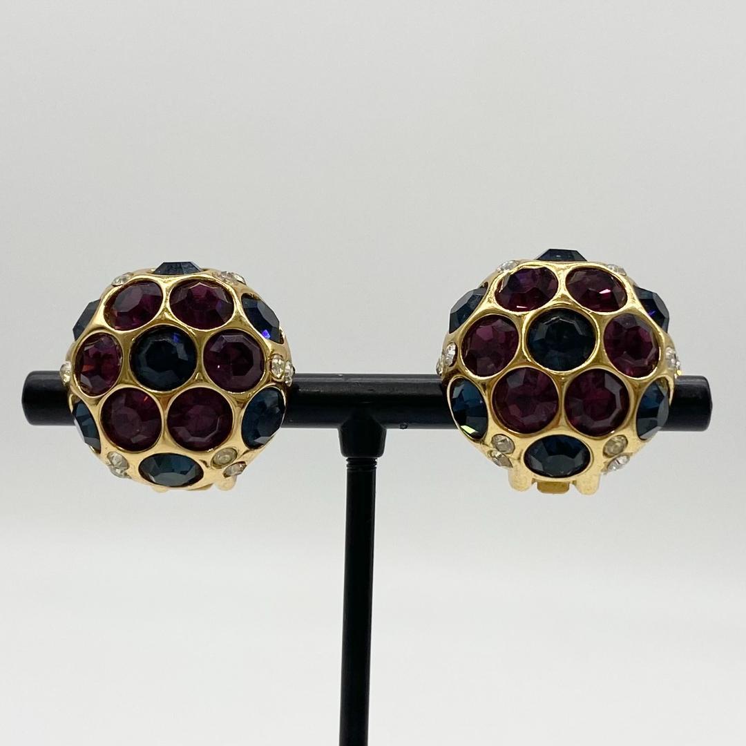 クリスチャンディオール イヤリング両耳 マルチカラー ラインストーン ゴールド