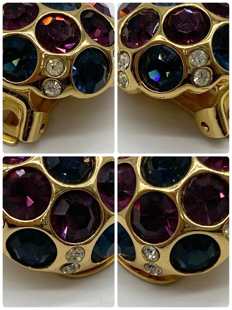 クリスチャンディオール イヤリング両耳 マルチカラー ラインストーン ゴールド