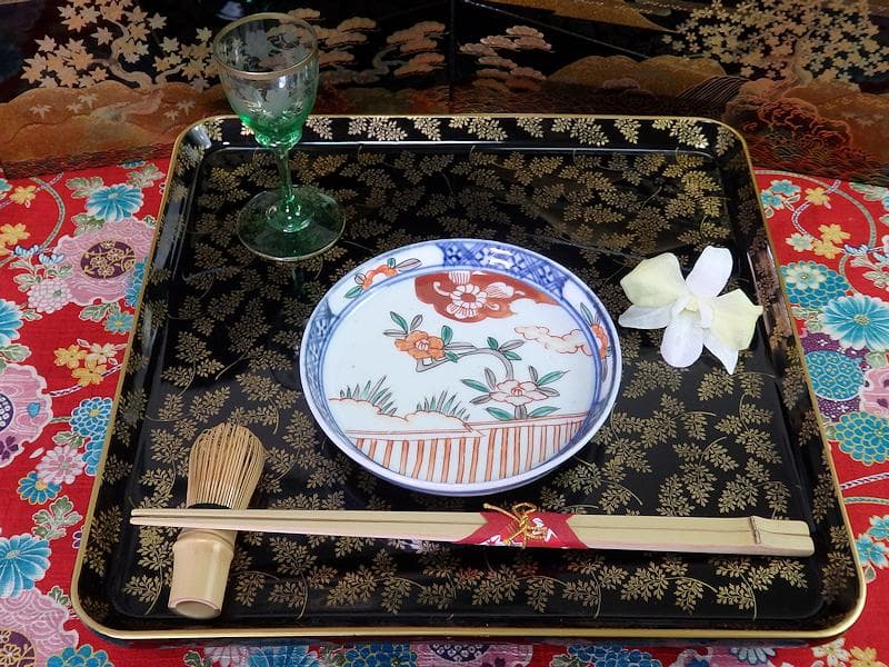 古伊万里　色絵　垣根に椿の図　4寸皿　５枚　F018AS-fbrn