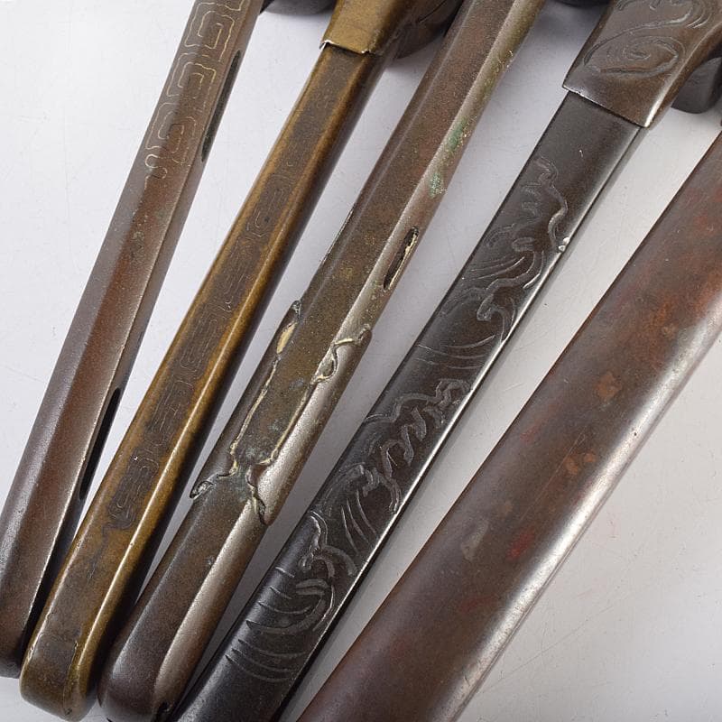 時代提げ物　書道具　古銅　矢立　5点まとめて　M　R7837