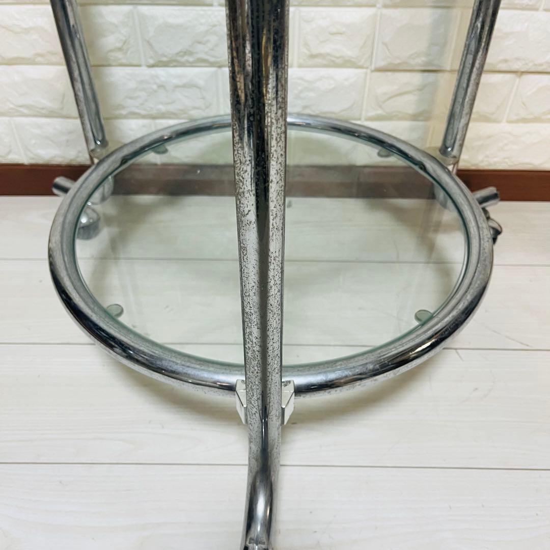 ガラステーブル3段　ミッドセンチュリー　ラウンドテーブル　コーヒーテーブル
